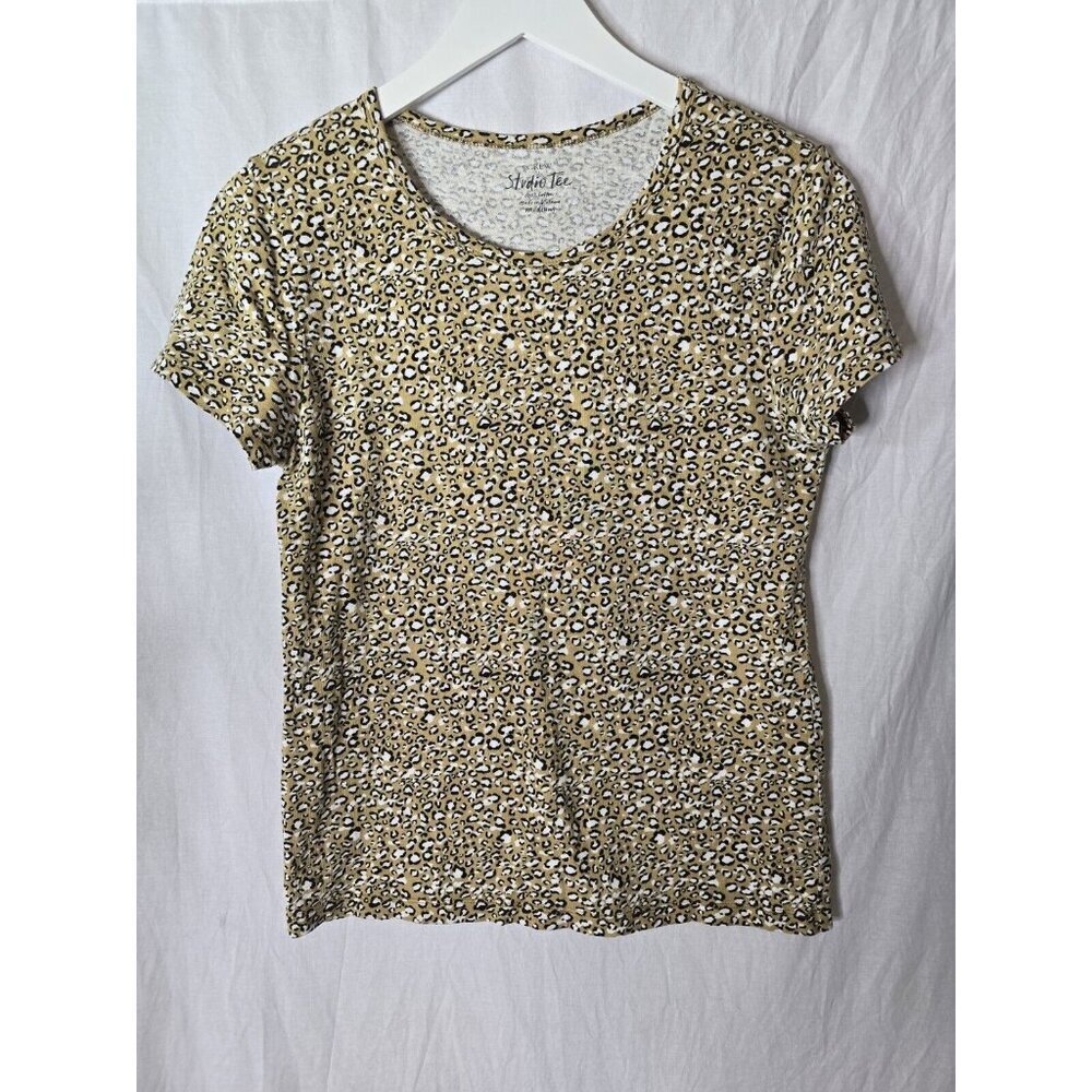 J Crew Studio Tee Shirt Womens Small Medium Leopard Animal Print Short Sleeves